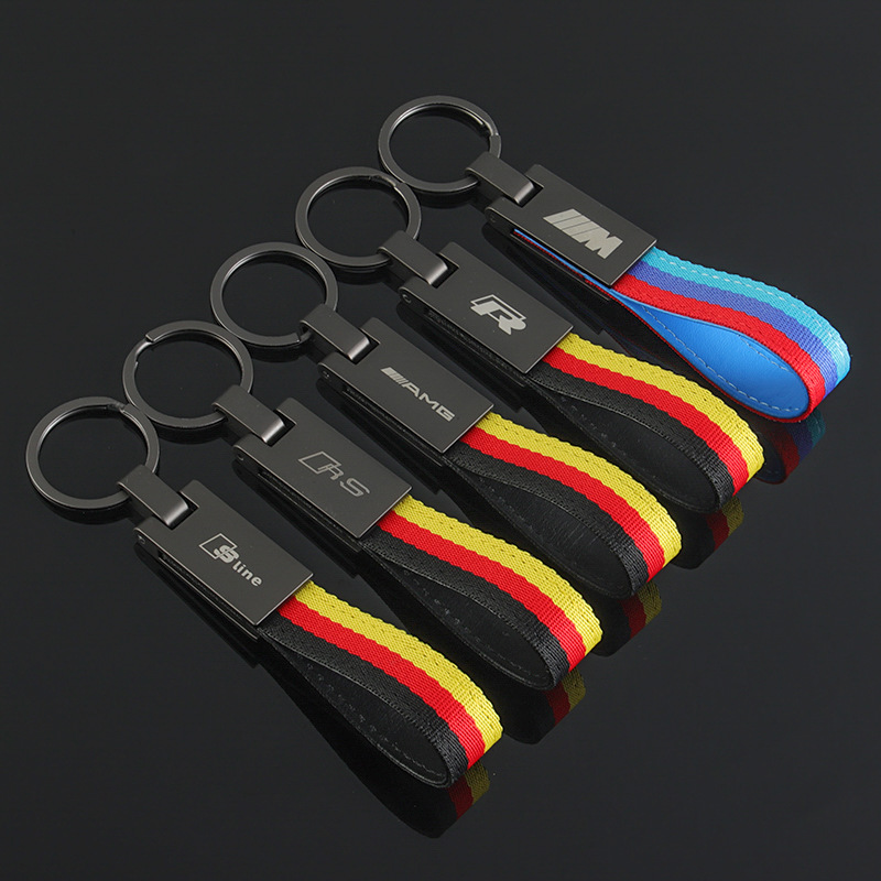 M three-color sports Standard Audi Sline Volkswagen R Mercedes-Benz AMG nylon braid car logo keychain pendant