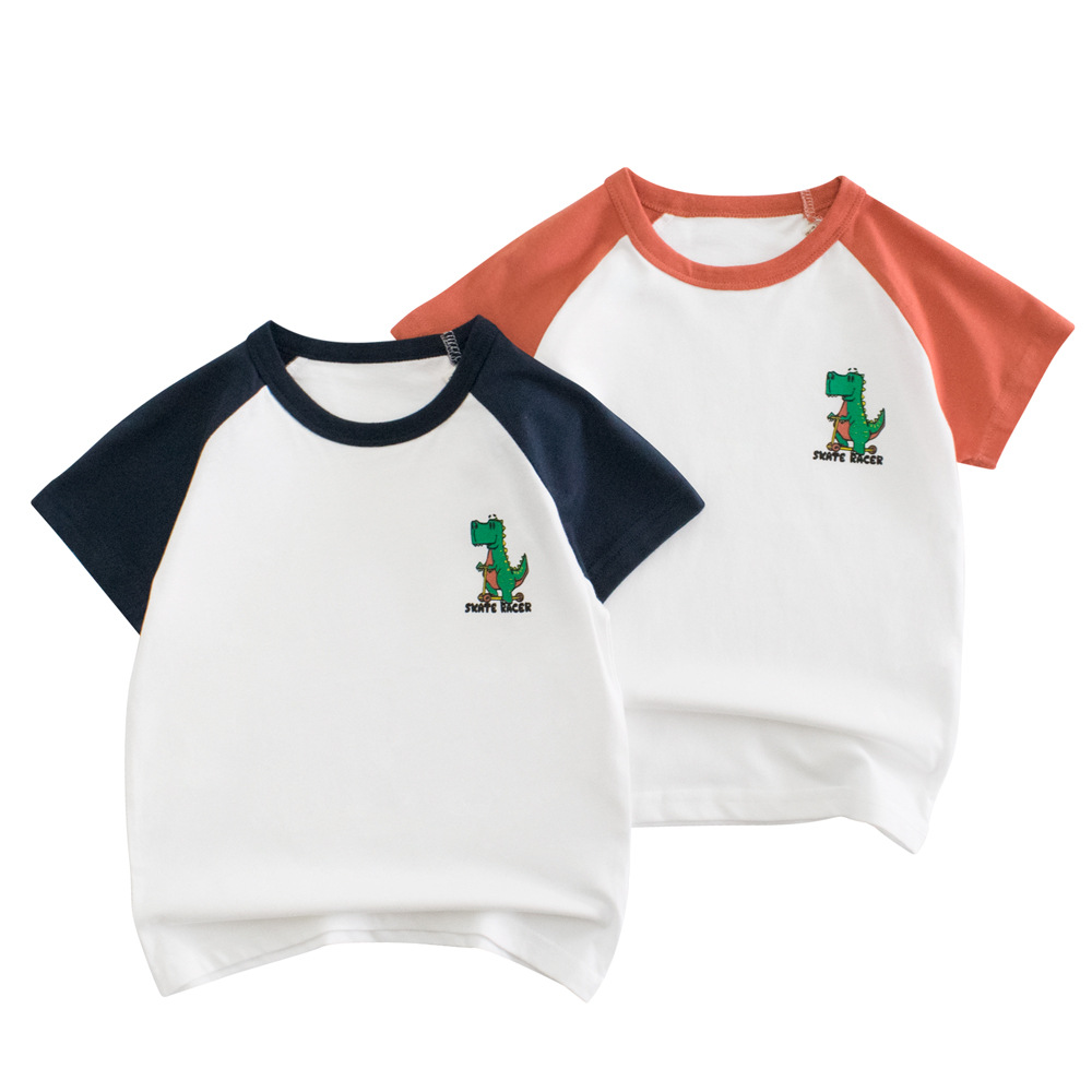 27kids camiseta de manga corta para niños coreanos al por mayor 2025 verano camisa de fondo para niños ropa de bebé para hombres dinosaurio