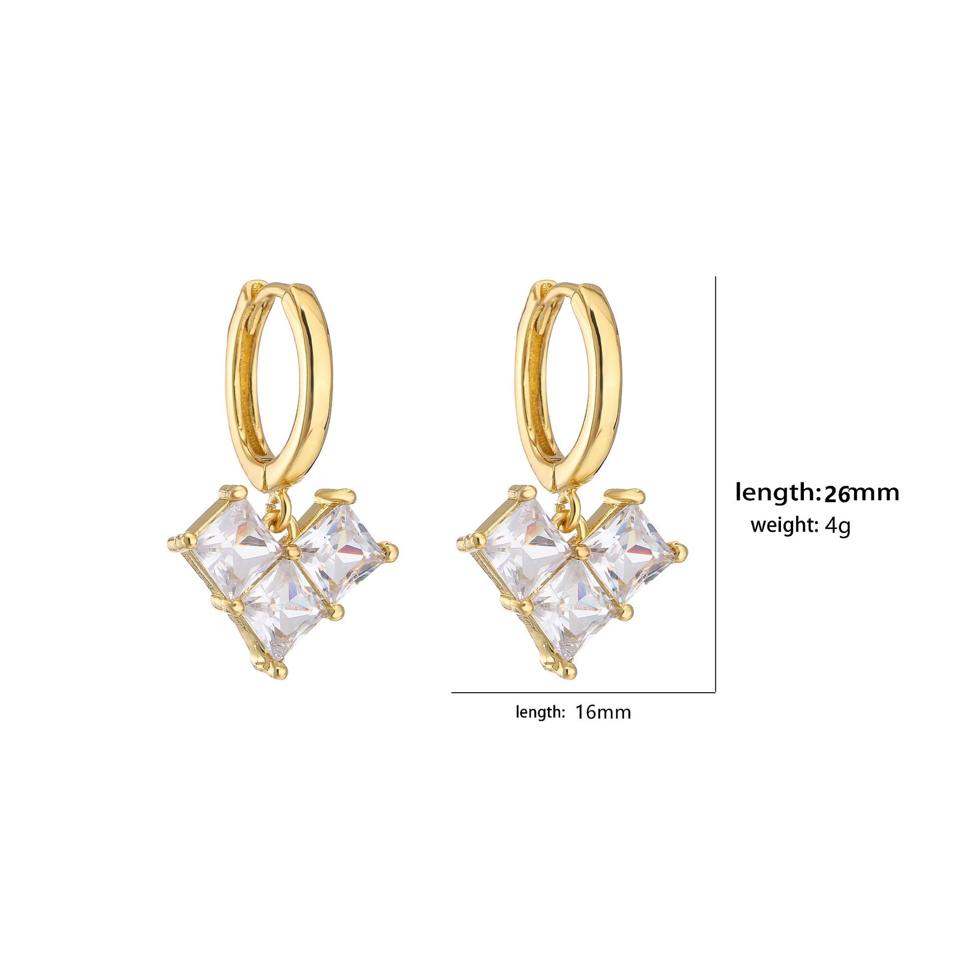 fashion copper 18K Gold Plated Micro Inlaid Square Zircon Heart Shape pendant Earrings