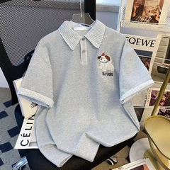 实价【220g纯棉】+后包领 polo领拼接撞色格子刺绣小狗短袖T恤女