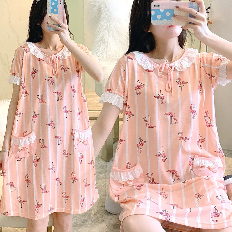 Summer Pregnant Women's Nightdress Cotton Postpartum Maternal Clothing Nursing Dress Nursing Nightdress Summer Maternal Nursing Home Dress
