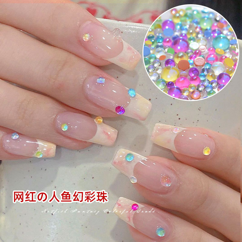 Nail ornaments mermaid bubble beads magic color Aurora round beads candy color mixed diamond nail ornaments wholesale