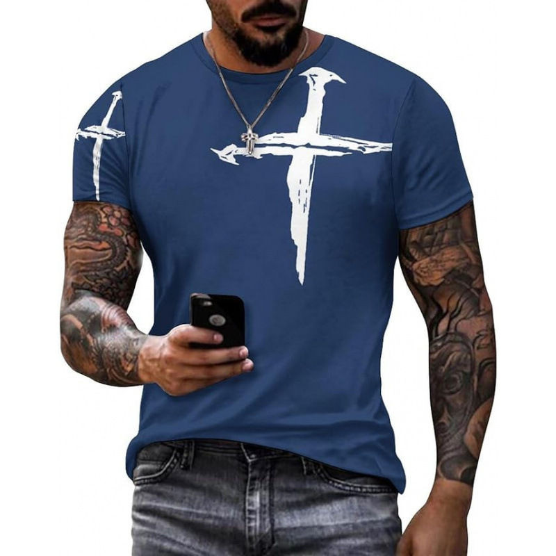 ヨーロッパとアメリカの人気のメンズラウンドネックTシャツ3Dプリントクロスパターン通気性と軽量メンズカジュアルハイストリート半袖|undefined