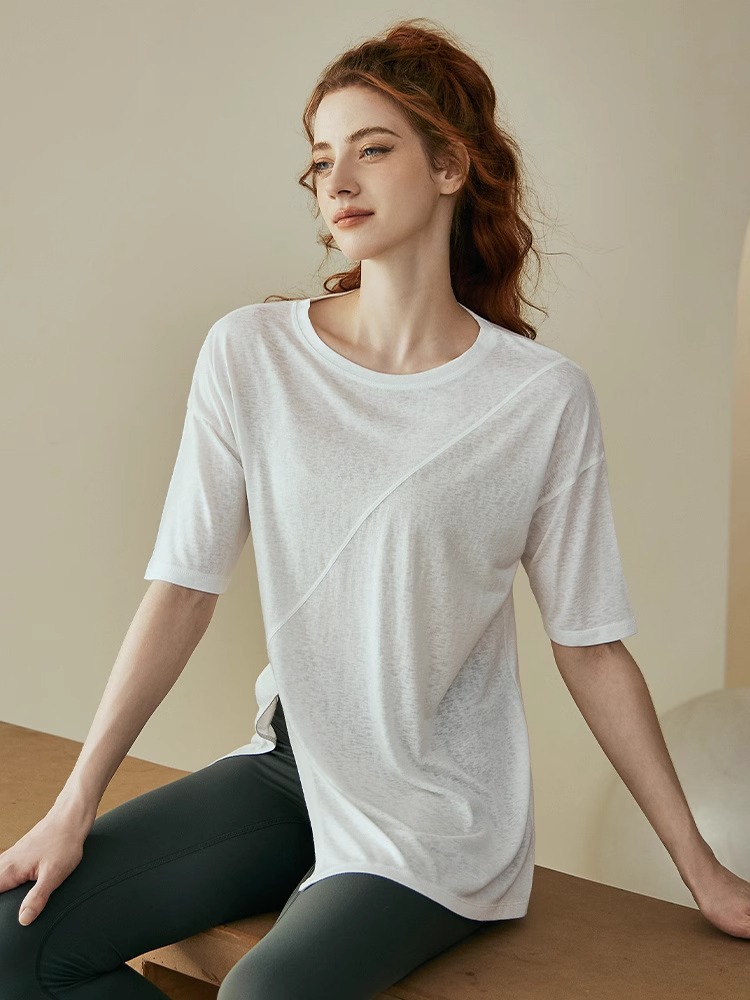 ヨガ服レディース夏半袖プラティプロトレーニングフィットネストップスブラウスゆるいランニングプロスポーツtシャツ