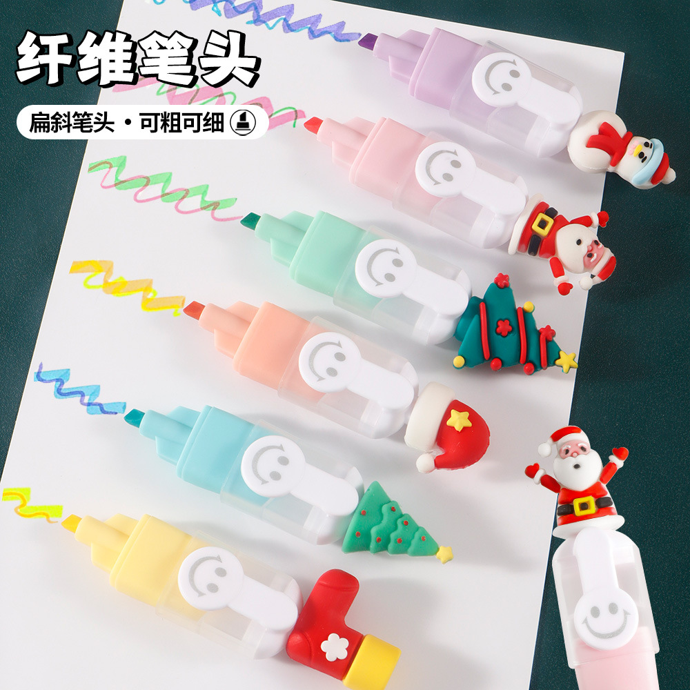 Navidad dibujos animados mini resaltador conjunto de cuentas de mano DIY marcador graffiti lindo resaltador
