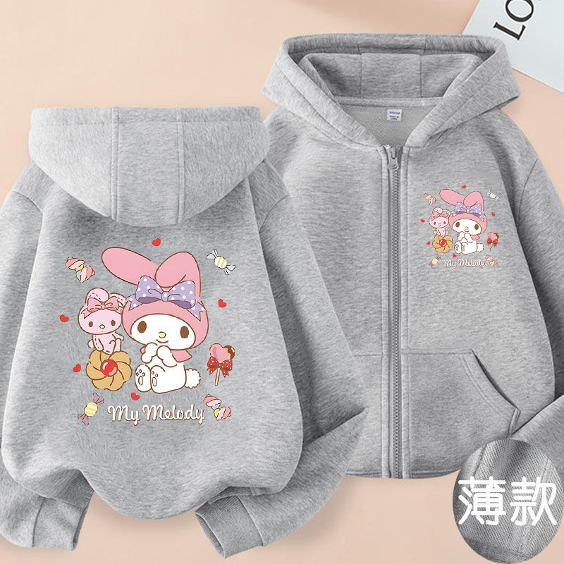 Autumn and Winter Children's zipper hooded sweater girls' Sanrio cartoon joint printed coat cardigan sweater women's fashion