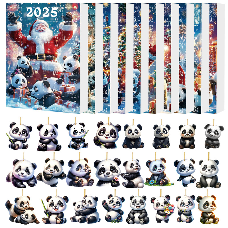 跨境2025圣诞降临日历盲盒 节日氛围熊猫款式背包挂饰圣诞树挂件|undefined