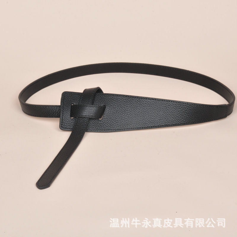 Top layer cowhide knotted belt with suit coat down jacket decorative belt slimming waist with skirt strap width