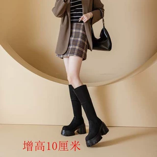 新款骑士靴厚底瘦瘦靴超轻底粗跟长筒增高长靴子女不过膝长靴高跟