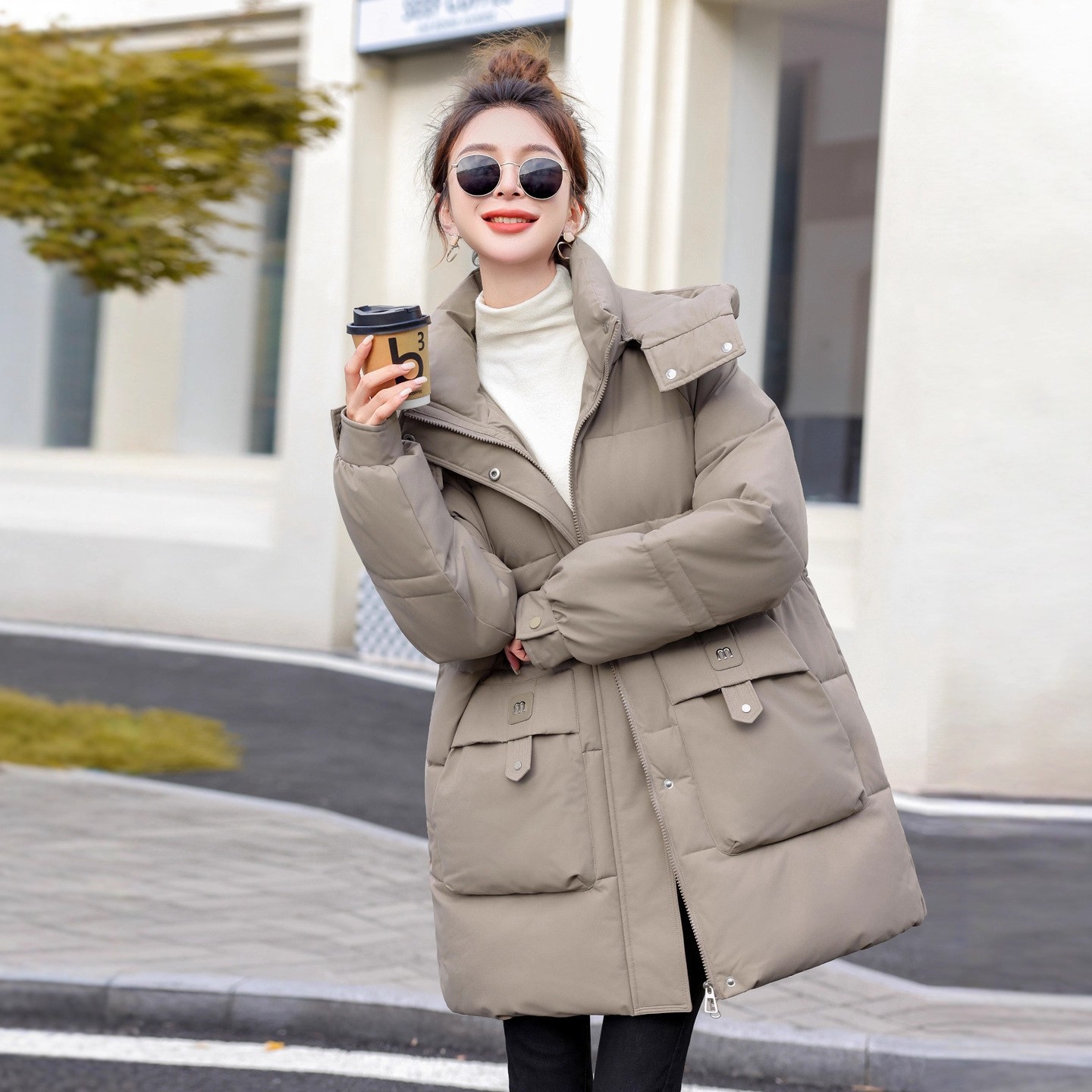 2025 invierno nuevo abrigo de algodón de pluma para mujeres largo y grueso abrigo de algodón cálido de moda exterior abrigo de algodón suelto