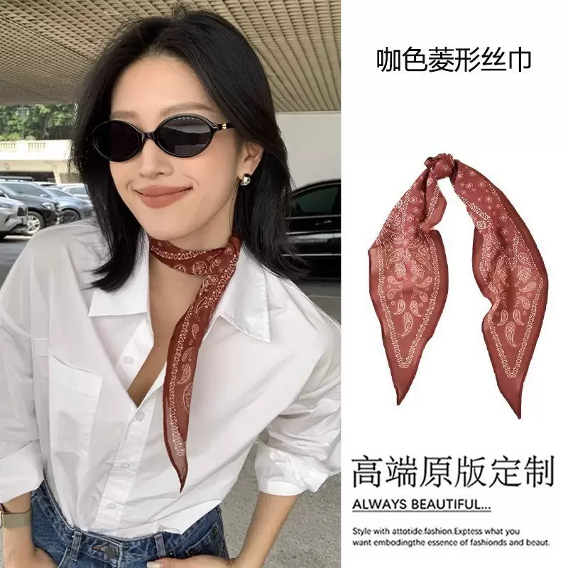 复古布艺丝巾印花围巾项链女一款多戴秋冬时尚项饰小众设计感配饰