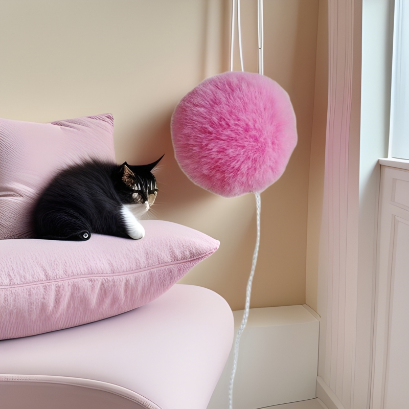 逗猫玩具獭兔球diy猫爬架毛球逗猫棒猫咬球猫笼宠物绒球毛线球