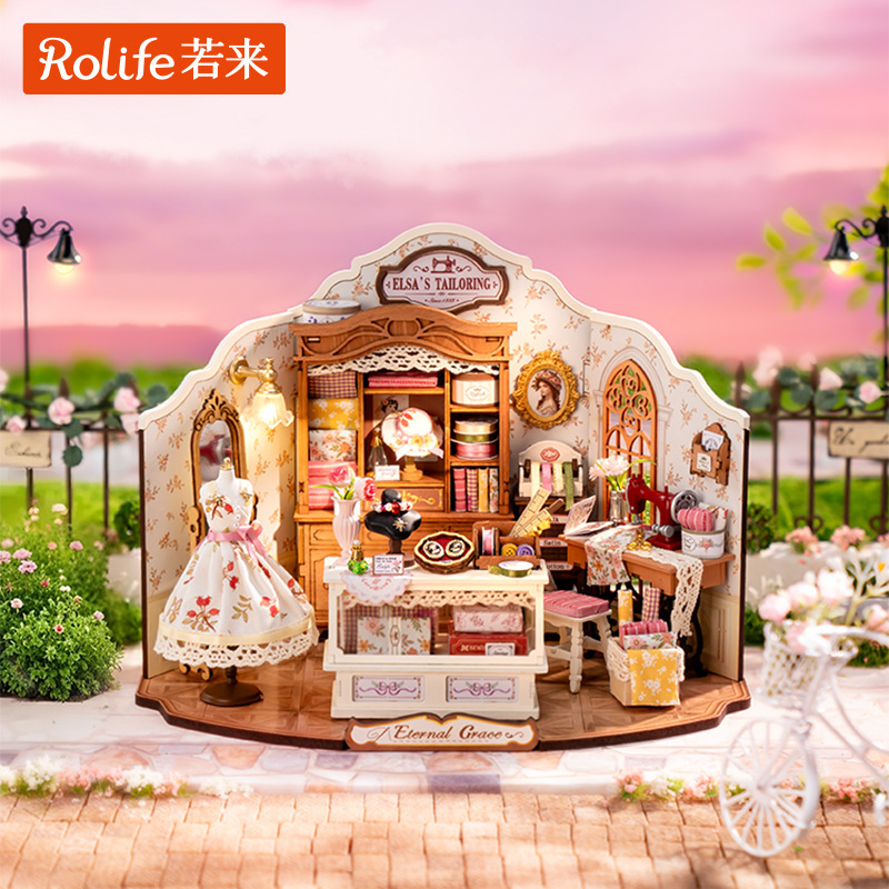 Rolife Ruolai Elsa Tailor Shop DIY Handmade Assembled Cabin Toy Birthday Gift Miniature Scene Building Blocks