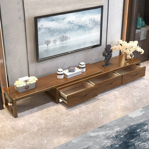 Simple new Chinese style large, medium and small living room retractable solid wood TV cabinet combination hotel cabinet manufacturer