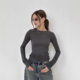 Cross-border Europe and the United States hot women's 2024 autumn new solid color fashion slim round neck horn long sleeve top T-shirt