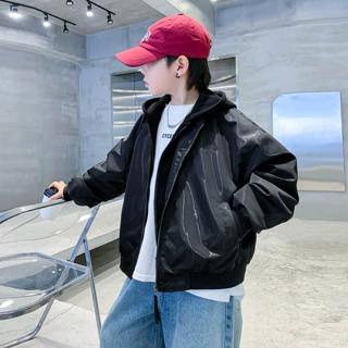 男大童春装假两件连帽棒球服外套2026新款青少年儿童防水运动夹克