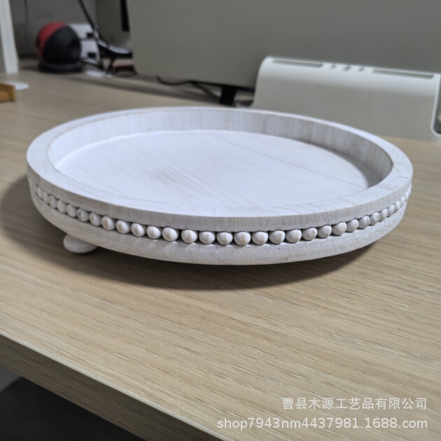 現品の木の玉のトレーのフランスの田舎の家庭用のお茶の皿の喫茶店の食事の皿の桐の木は古い円形の数珠の収納の皿をします。|undefined