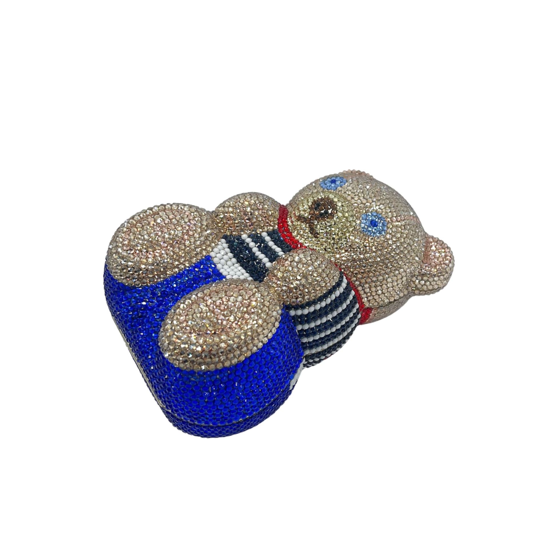 Túi clutch dạ tiệc nữ đính kim cương gấu nhỏ, thắt nơ lụa đỏ sang trọng — Khăn lụa đỏ gấu nhỏ, Cá tính đặt làm chi tiết 3