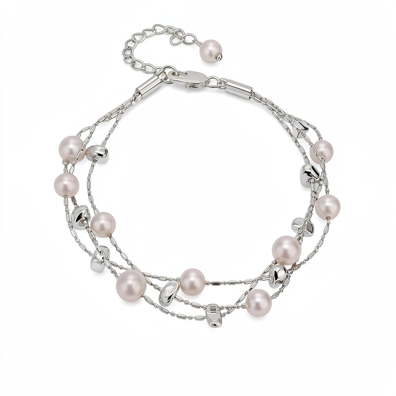 Pulseras de perlas redondas multicapa ligeras de lujo nicho pulseras de alta calidad temperamento de moda universal joyas al por mayor para mujeres image 6