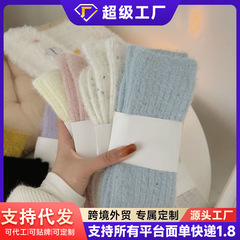 秋冬加厚保暖水貂绒袜子女中筒韩国风彩色点子纱长筒袜日系堆堆袜