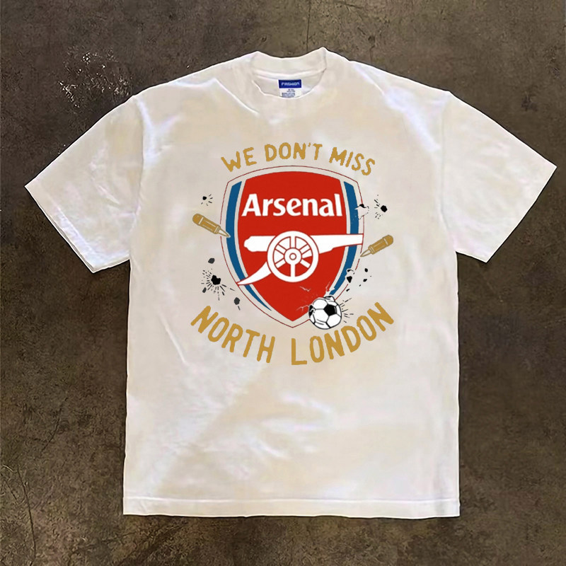 Arsenal Emblem Football Uniform Casual Sports Short-Sleeved T-Shirt 300g Heavyweight Small Neckline Half-Sleeved Pure Cotton Base Shirt Arsenal Emblem Football Uniform Casual Sports Short-Sleeved T-Shirt 300g Heavyweight Small Neckline Half-Sleeved Pure Cotton Base Shirt