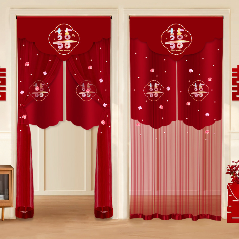 Wedding Door Curtain, New House Decoration, Red Embroidered Room Door, Punch-Free Wedding Curtain, Wedding Room Decoration, Wedding Supplies
