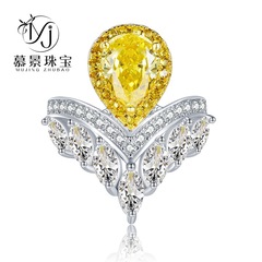慕景珠寶2023輕奢設計皇冠造型戒指4ct水滴7*10高碳鑽s925銀女戒