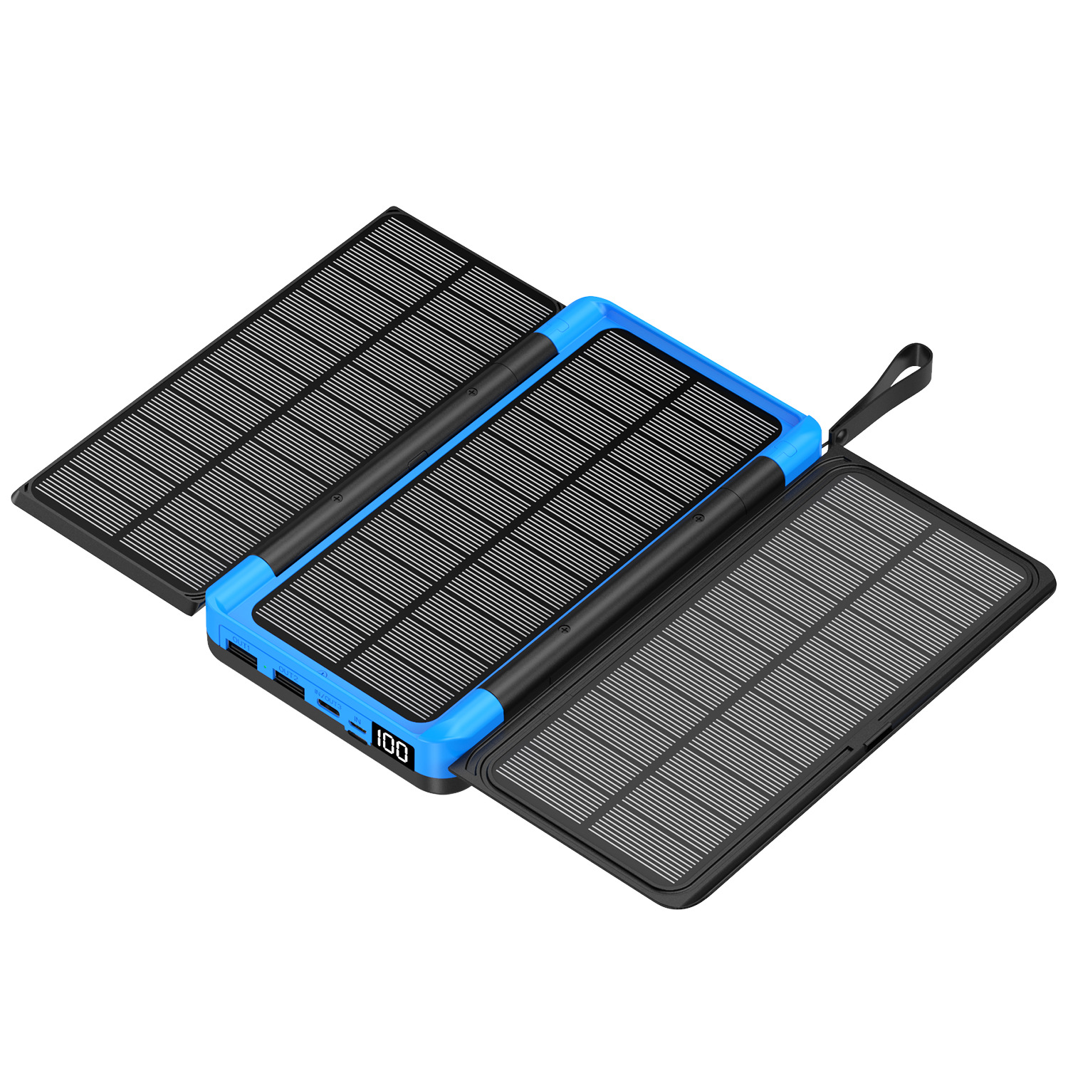 20000mAh Solar Power Bank With Wireless Charging, LED Flashlight & Digital Display - Compact & Portable For Outdoor Travel, Camping, Emergency_voghion.com