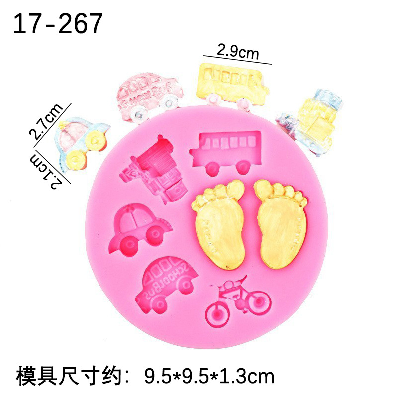 Coche bicicleta pie alimentación botella carta patrón silicona molde pastel hornear bebé juguete serie silicona molde