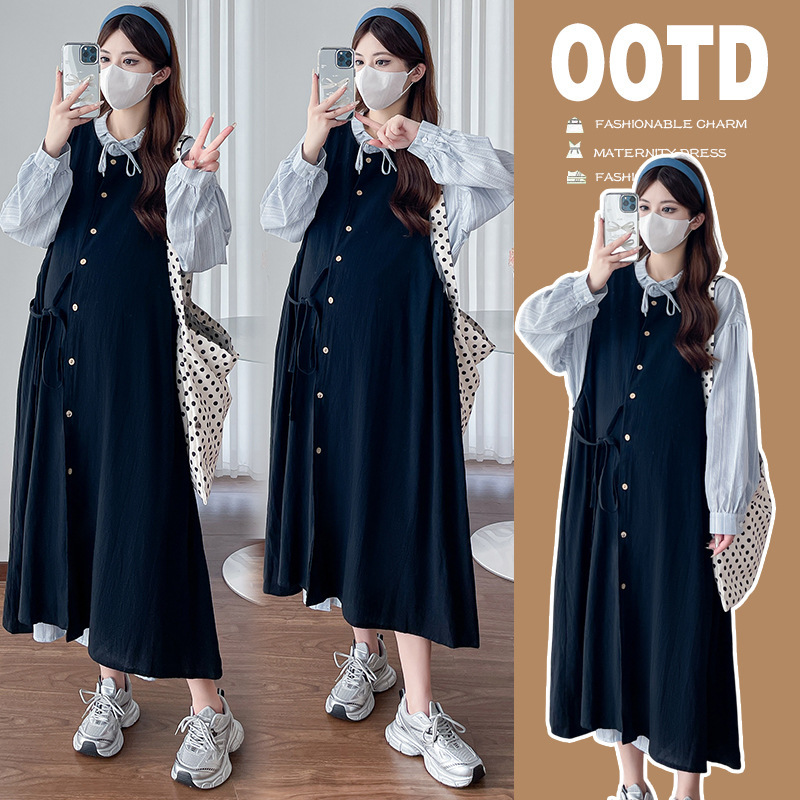 Real Shot New Maternity Clothes Korean Fashion Loose A-Line Dress Pregnant Women Two-Piece Suit