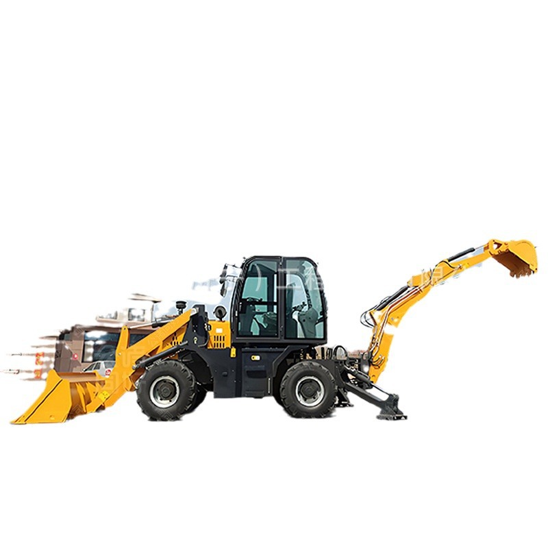 ingeniería de carretilla elevadora diesel multifuncional de cuatro tracciones delantera de pala trasera de excavación de pala y máquina de carga integrada hidráulica de ruedas dos extremos ocupados