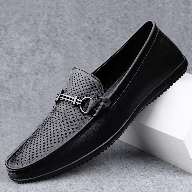 Transmisión en vivo de los zapatos Bean para hombres de cuero transfronterizo de alta calidad zapatos casuales comerciales para hombres huecos transpirables zapatos Bean