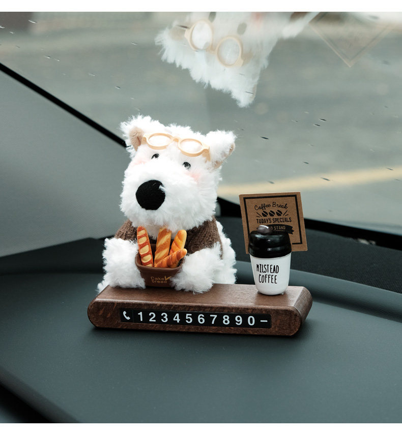 West Highland Cute Car Temporary Parking Number Plate, Car Decoration Accessory