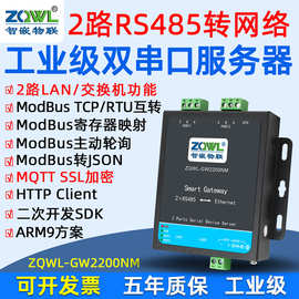 智嵌物联 串口服务器2口RS485转以太网模块Modbus网关HTTP/MQTT