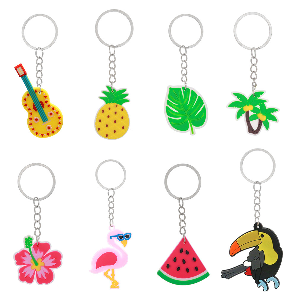 Nuevo estilo transfronterizo Hawaii pajita flamenco sandía llavero de verano anillo de palmaditas hawaianas muñequera