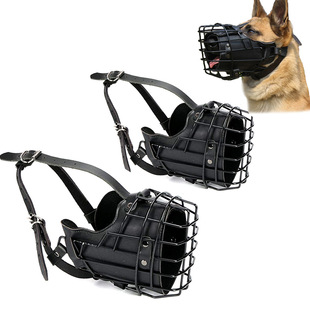 Tactical Muzzle for German Shepherd and Malinois Working Dogs Training, Large Dog Mouth Cover, Anti-Bite and Impact Practical Stainless Steel Leather Muzzle