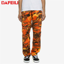 DAFEILI橙色迷彩BDU工装裤原宿非主流国潮束脚收口美式多袋男裤子