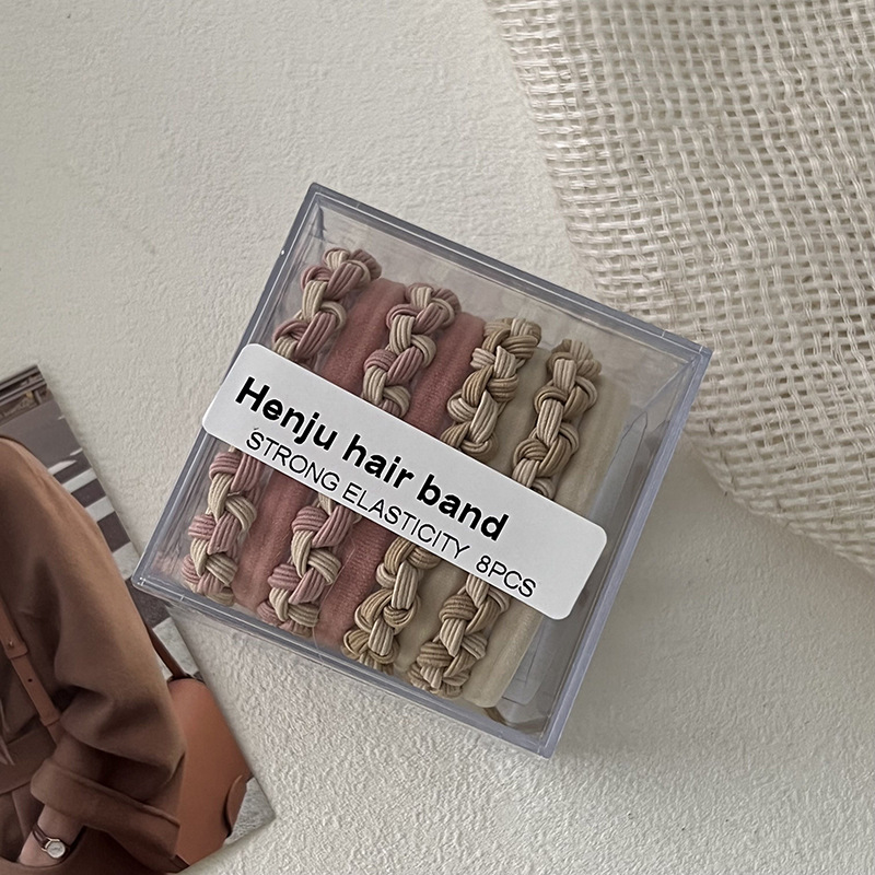 Anello per capelli intrecciato in scatola, corda per capelli senza cuciture, nuovo stile, elegante, semplice, elastico per capelli da ragazza, accessori per capelli_voghion.com