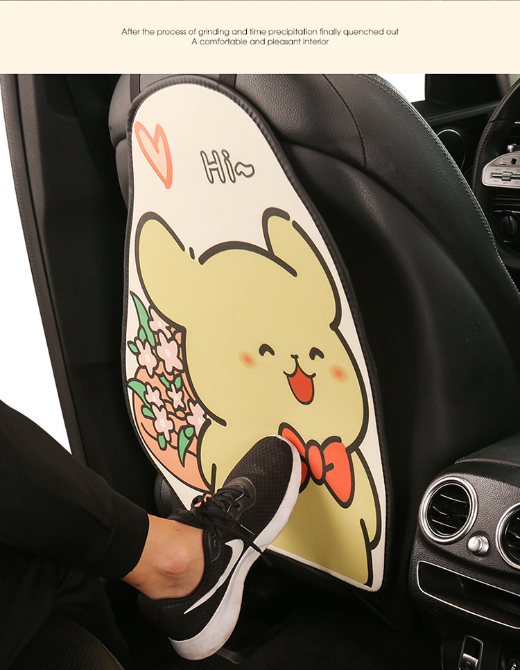Yellow and White Dog-Themed Anti-Kick Pad for Car Seats, Back Seat Protector for Children, Sponge-Filled
