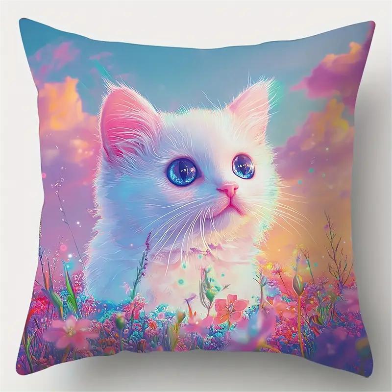 80g Weight Pillow Cases Home Textiles & Decor Type Polyester Material Cat Pattern Cute Style Cute Cat Polyester Pillow Cases Couch & Sofa Decor 12