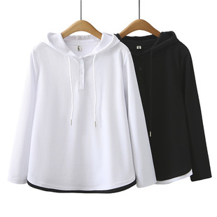 Fake Two-piece plus size Jacket 2025 Spring New chubby girl Casual Joker Color Matching Hooded Korean Wei Yi Jacket 011
