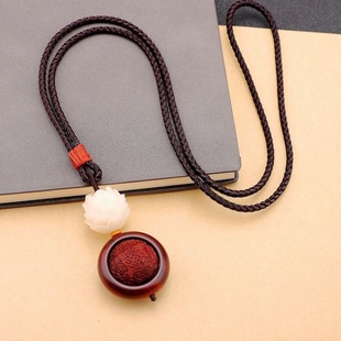 Rosewood Lotus Necklace Women's Easiest for Match Retro Ethnic Style Sweater Chain Long Literary 2023 Autumn and Winter New Style