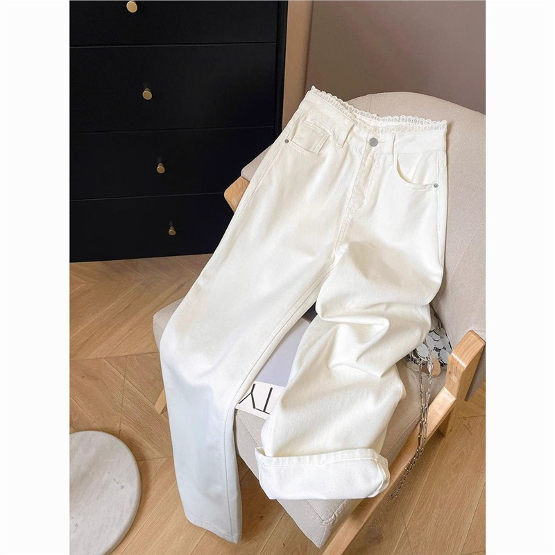 2025 Summer Hot Style White Lace High-Waisted Versatile Fashionable Jeans for Women Slimming and Leg-Lengthening Narrow Version 2025 Summer Hot Style White Lace High-Waisted Versatile Fashionable Jeans for Women Slimming and Leg-Lengthening Narrow Version