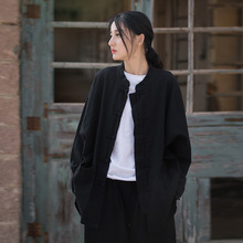24夏季改良唐装长袖衬衫新中式中山装个性高冷暗黑系女式外衣开衫