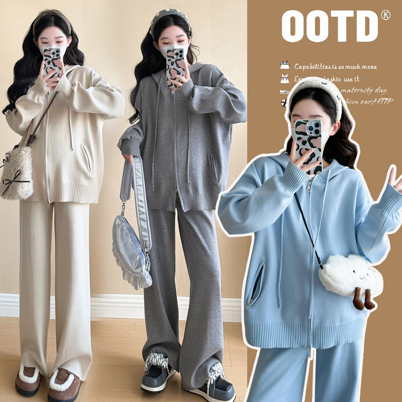 2026 Spring Soft and Skin-Friendly Hooded Sweater for Pregnant Women, Casual Double-Zipper Fashionable Maternity Sweater Loose Set 2026 Spring Soft and Skin-Friendly Hooded Sweater for Pregnant Women, Casual Double-Zipper Fashionable Maternity Sweater Loose Set