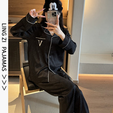 2025新款冰丝睡衣女夏季薄款高级感长袖长裤两件套家居服可外穿