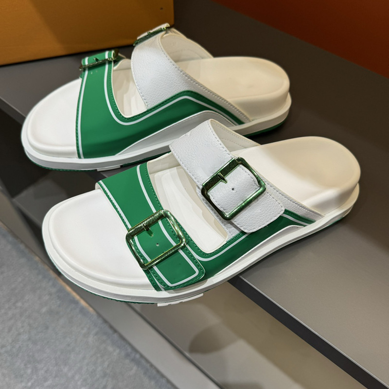 남성용 패셔너블 슬리퍼, 부드러운 밑창, 편안한 아우터, 천연가죽 비치슈즈, 유럽 스탠드 라이트 럭셔리 트렌디 브랜드 더블 스트랩 캐주얼 패션 슈즈