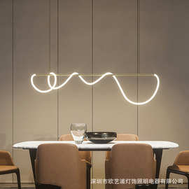 极简餐厅吧台吊灯长条餐桌音符艺术设计师创意个性灯管缠绕线条灯