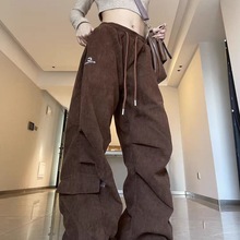 美拉德灯芯绒男女春秋加绒加厚宽松美式复古工装休闲运动裤卫裤潮