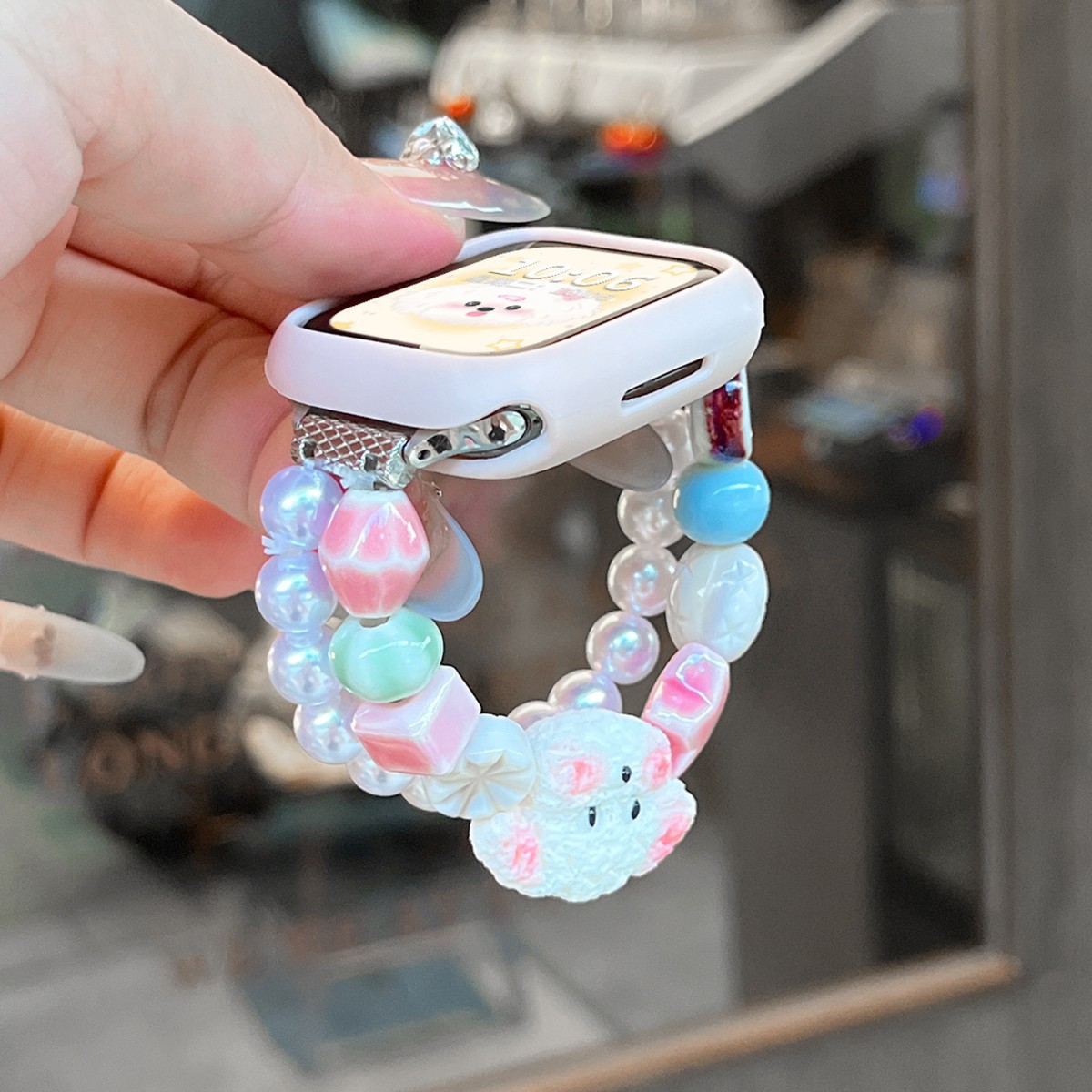 Suitable for Apple Watch iWatch S11 Strap Cute S10 Beaded S9 Ceramic Elastic Rope S876 Wristband for Women